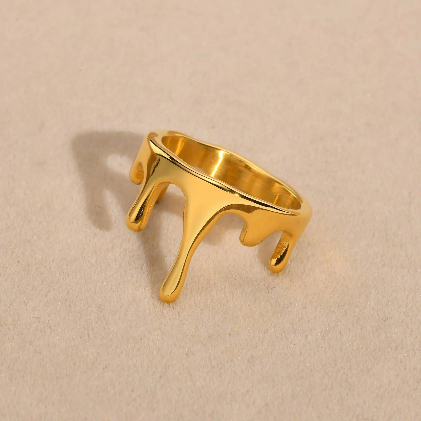Anel Dourado Tinta Fresca Geométrico Banhado em Ouro 18K - Ravelle Luxe