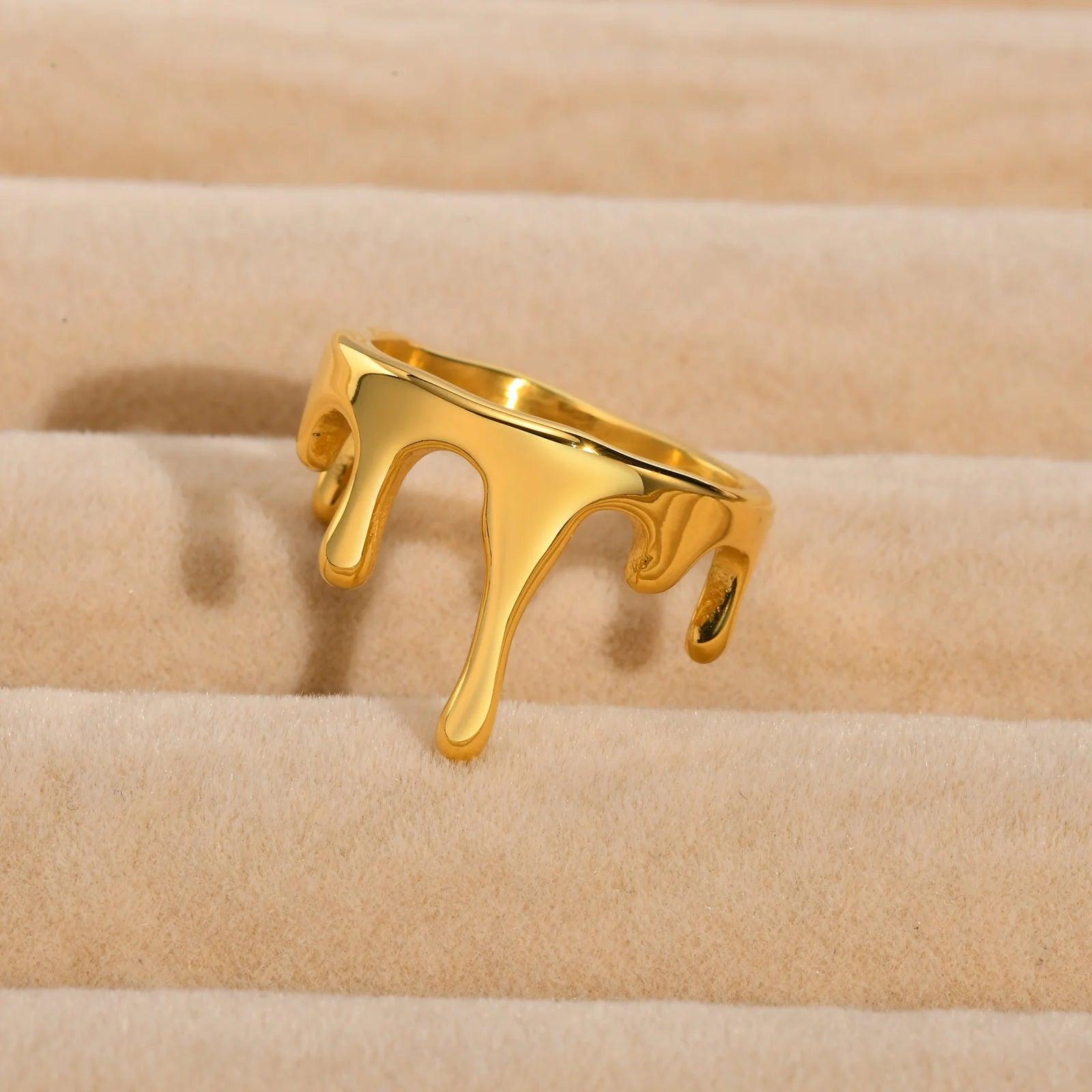 Anel Dourado Tinta Fresca Geométrico Banhado em Ouro 18K - Ravelle Luxe