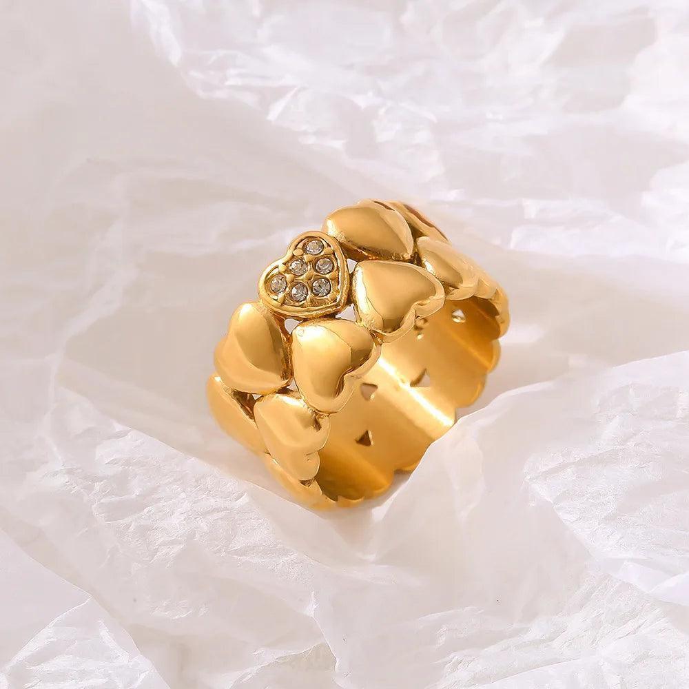 Anel Dourado de Corações 2 Camadas Banhado em Ouro 18k - Ravelle Luxe