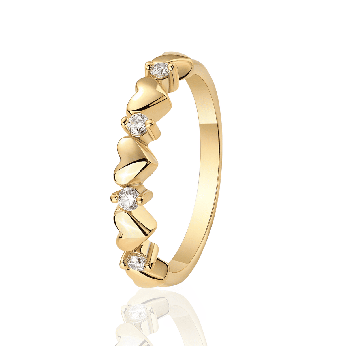 Anel Dourado de Corações em Prata Esterlina 925 Banhada em Ouro 18k - Ravelle Luxe