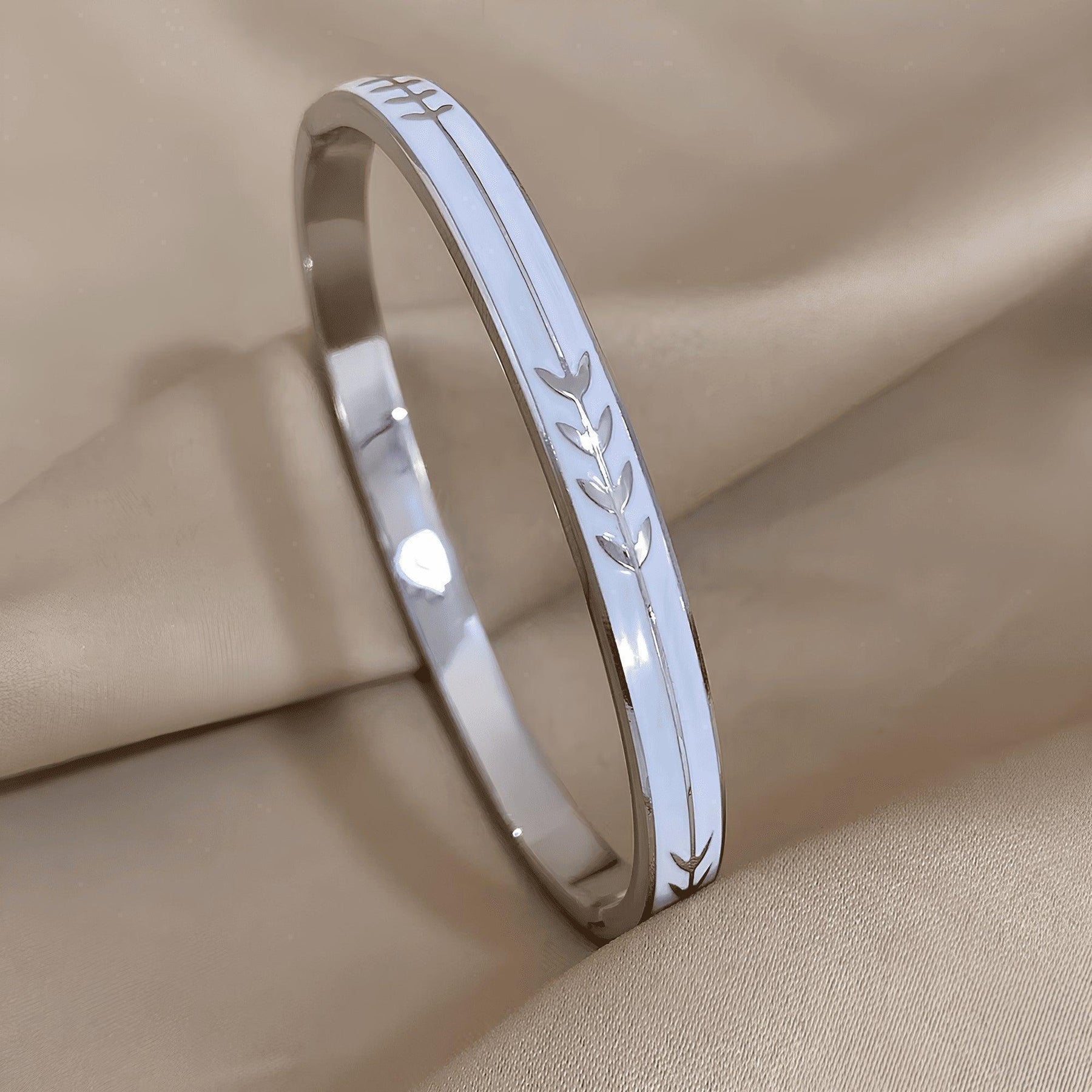 Bracelete Folhas e Trigo Banhado em Prata - Ravelle Luxe