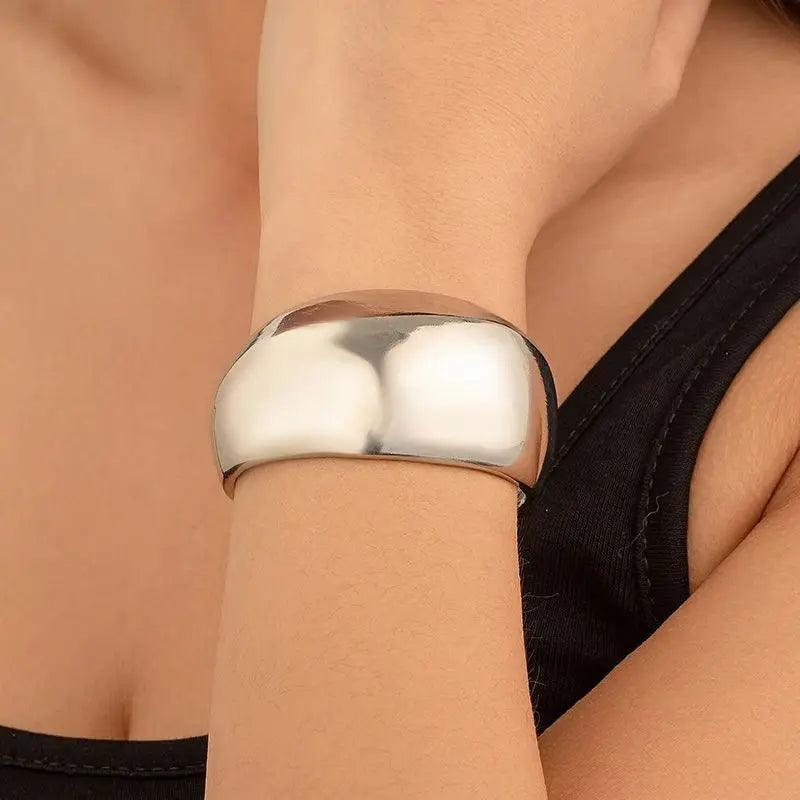 Bracelete Prata Geométrica Aberto em aço inoxidável - Ravelle Luxe