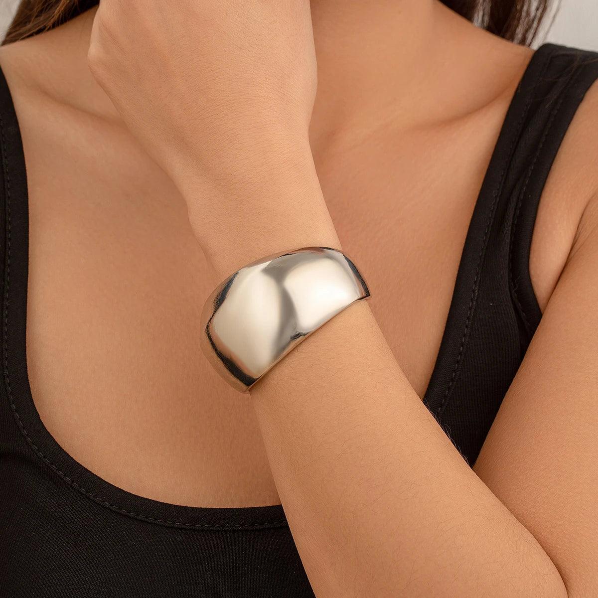 Bracelete Prata Geométrica Aberto em aço inoxidável - Ravelle Luxe