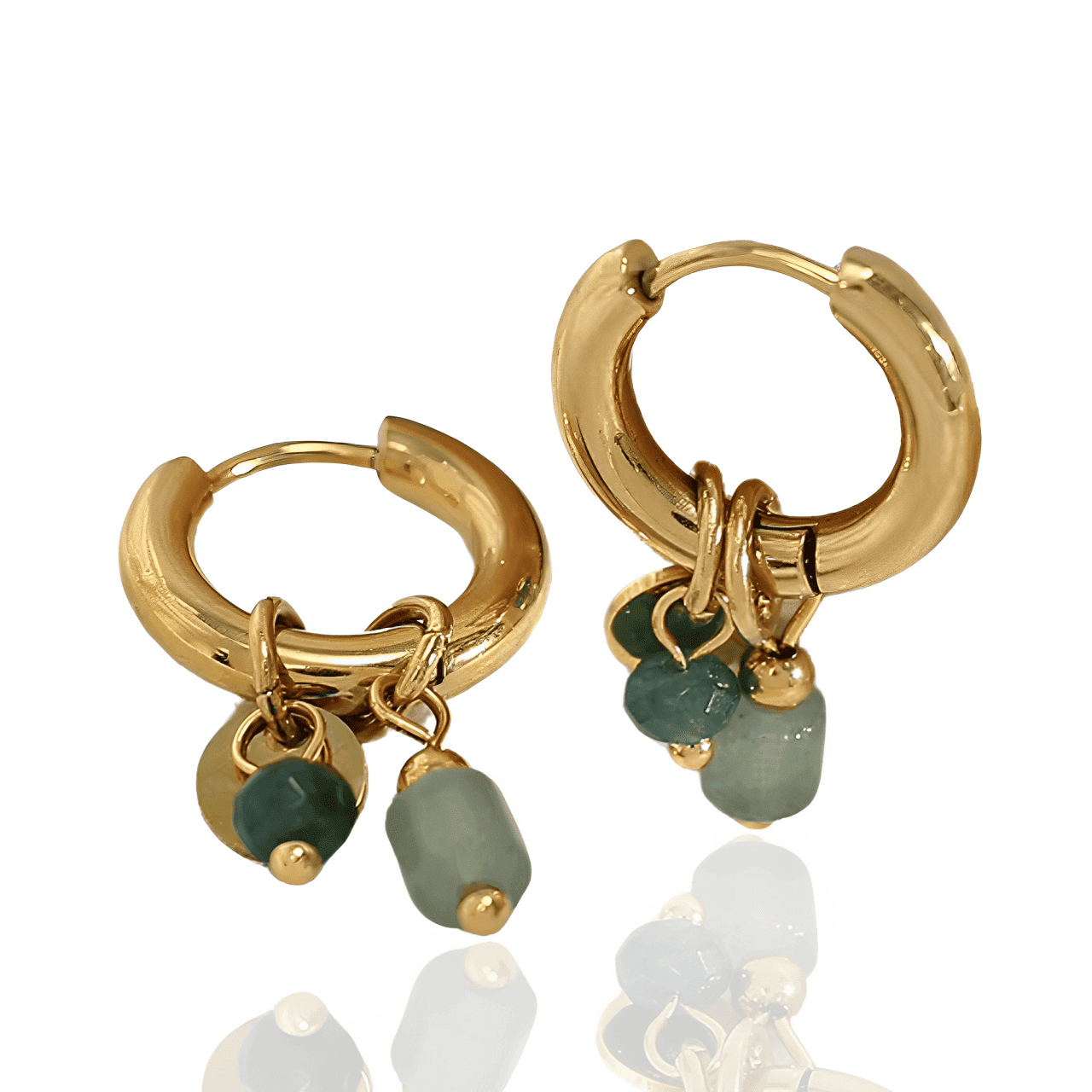 Brinco Dourado Argola Vintage com Pedra Verde Natural Banhado a Ouro 18K - Ravelle Luxe
