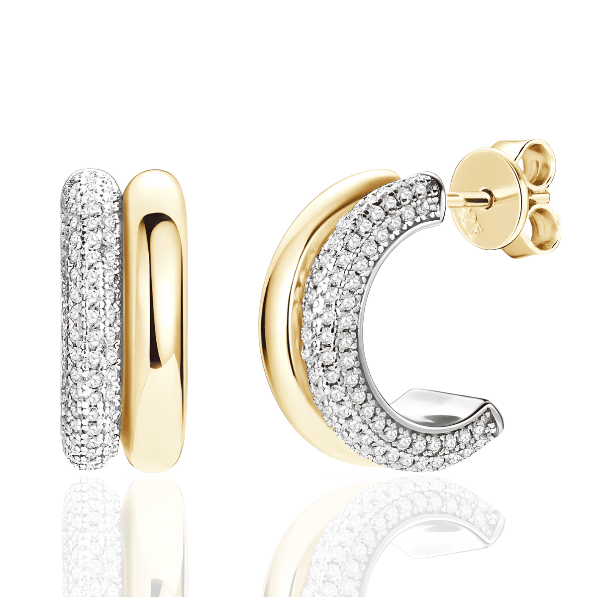 Brinco Dourado C de Moissanita em Prata Esterlina 925 Banhado em Ouro 14k - Ravelle Luxe