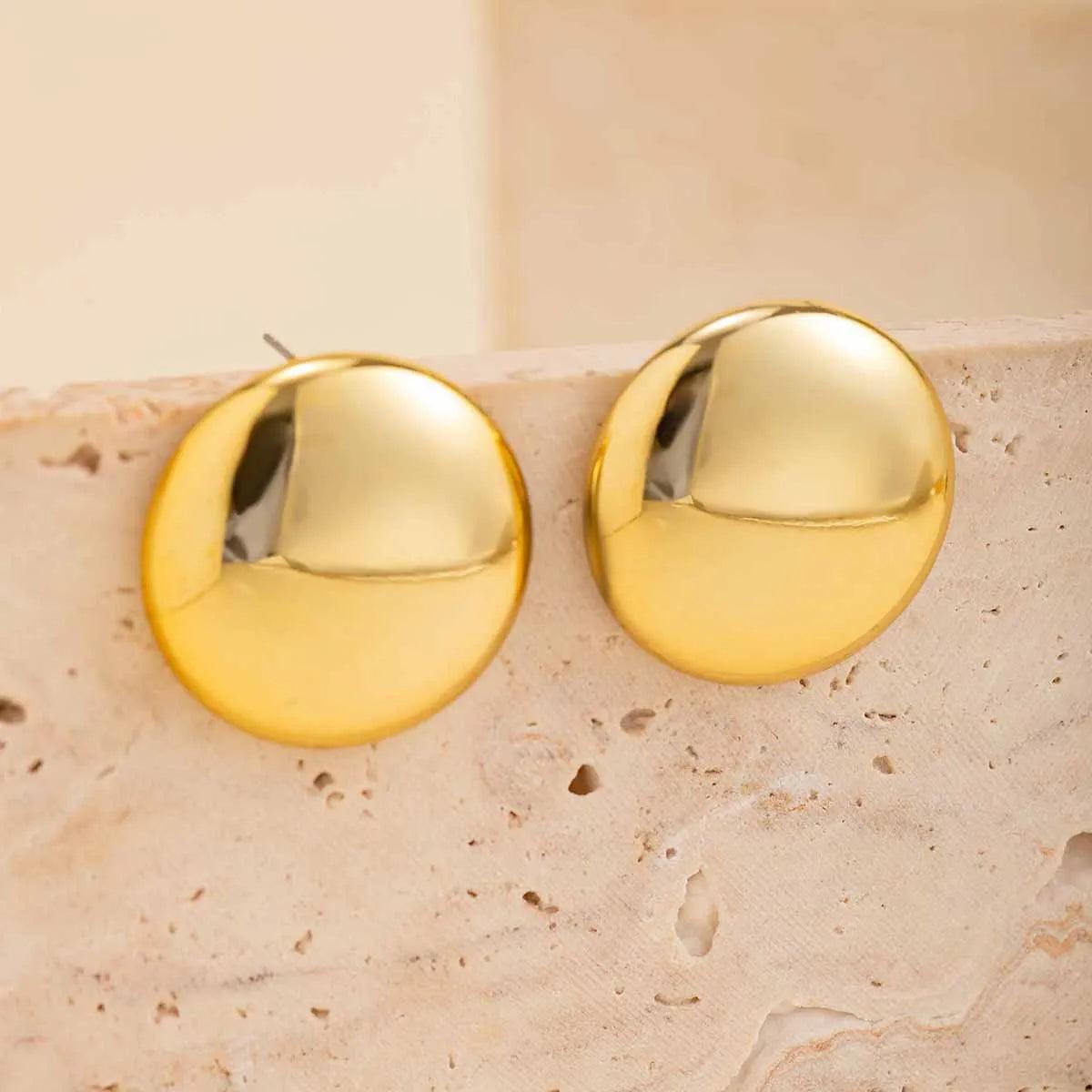 Brinco Dourado Cicular Oval Banhado em Ouro 18k - Ravelle Luxe
