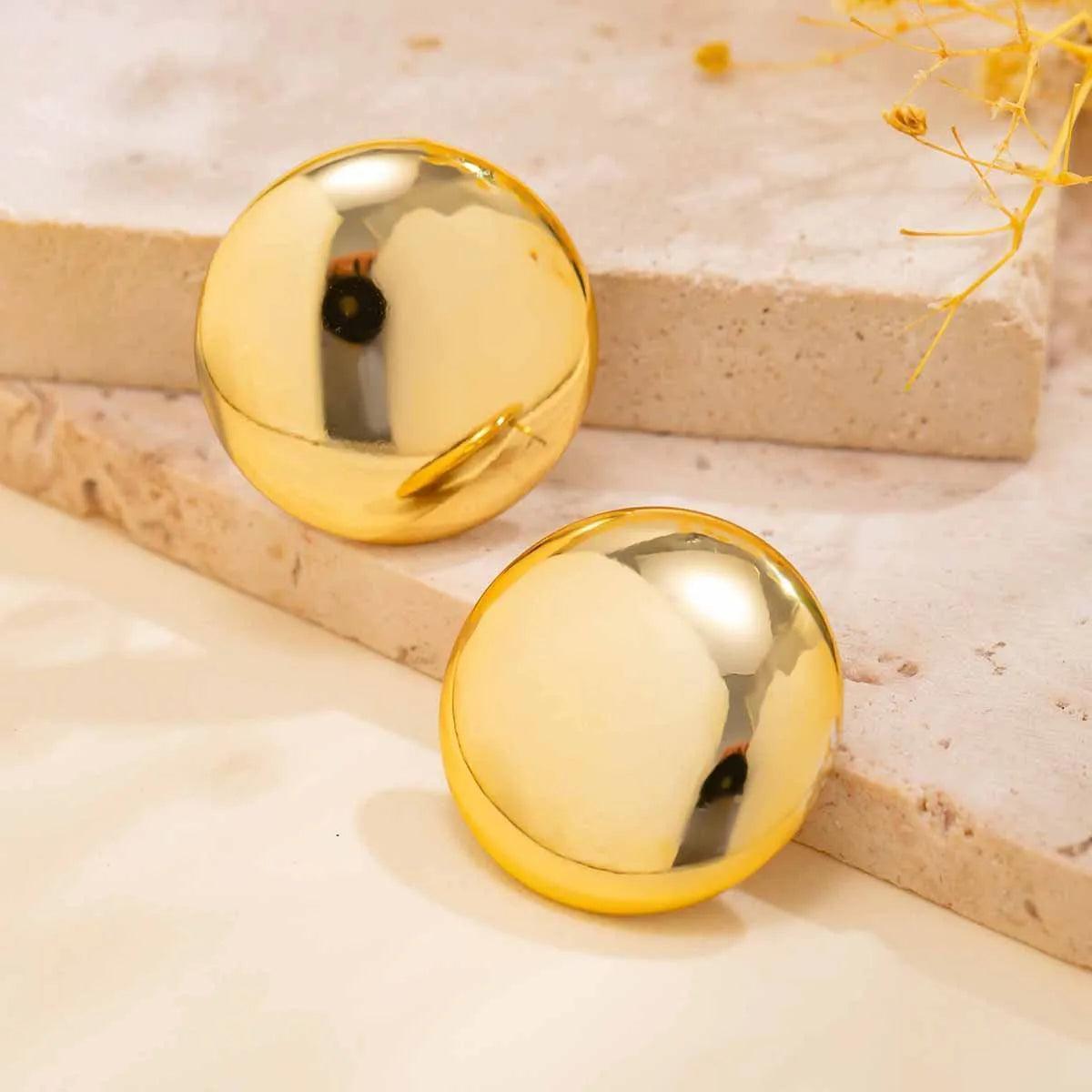 Brinco Dourado Cicular Oval Banhado em Ouro 18k - Ravelle Luxe