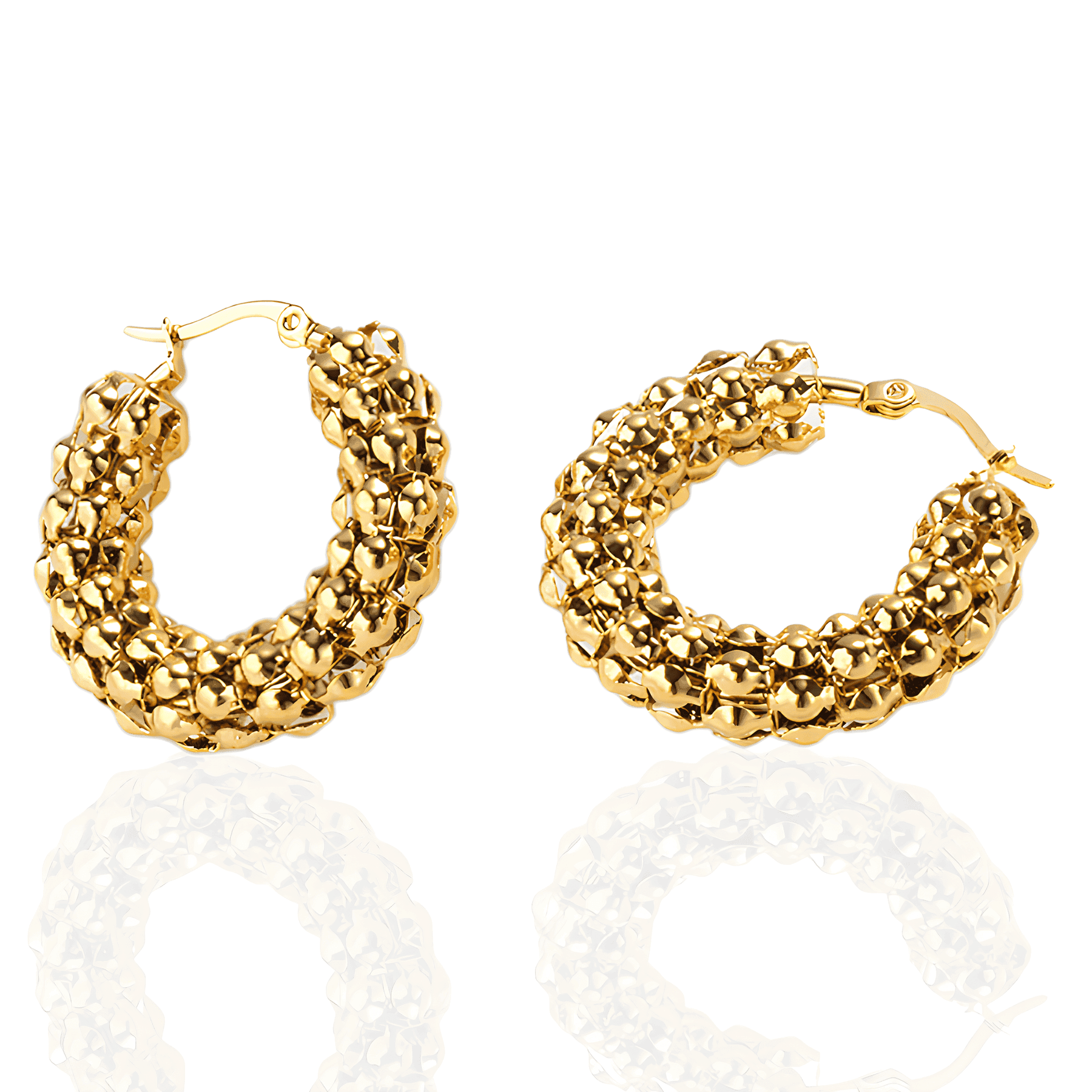 Brinco Dourado de Argola com Miçangas em Aço Inoxidável e Zircônia - Ravelle Luxe