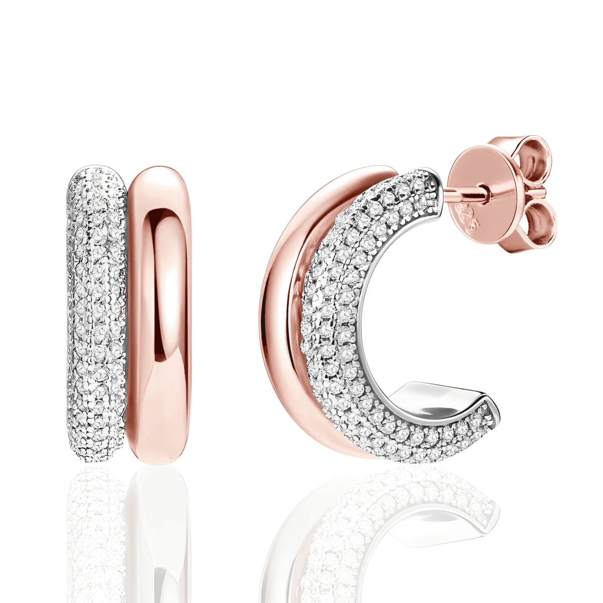 Brinco Ouro Rose C de Moissanita em Prata Esterlina 925 - Ravelle Luxe