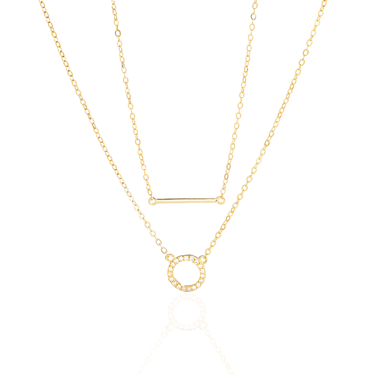 Colar Dourado Duplo Luxuoso e Moderno em Prata Esterlina 925 Banhado em Ouro 14K - Ravelle Luxe