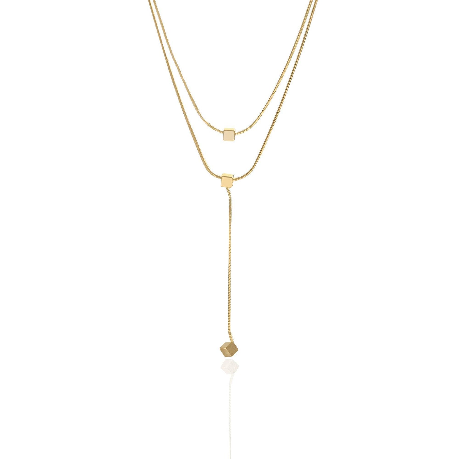 Colar Dourado Geométrico de Camadas com Tassel em Aço Inoxidável - Ravelle Luxe