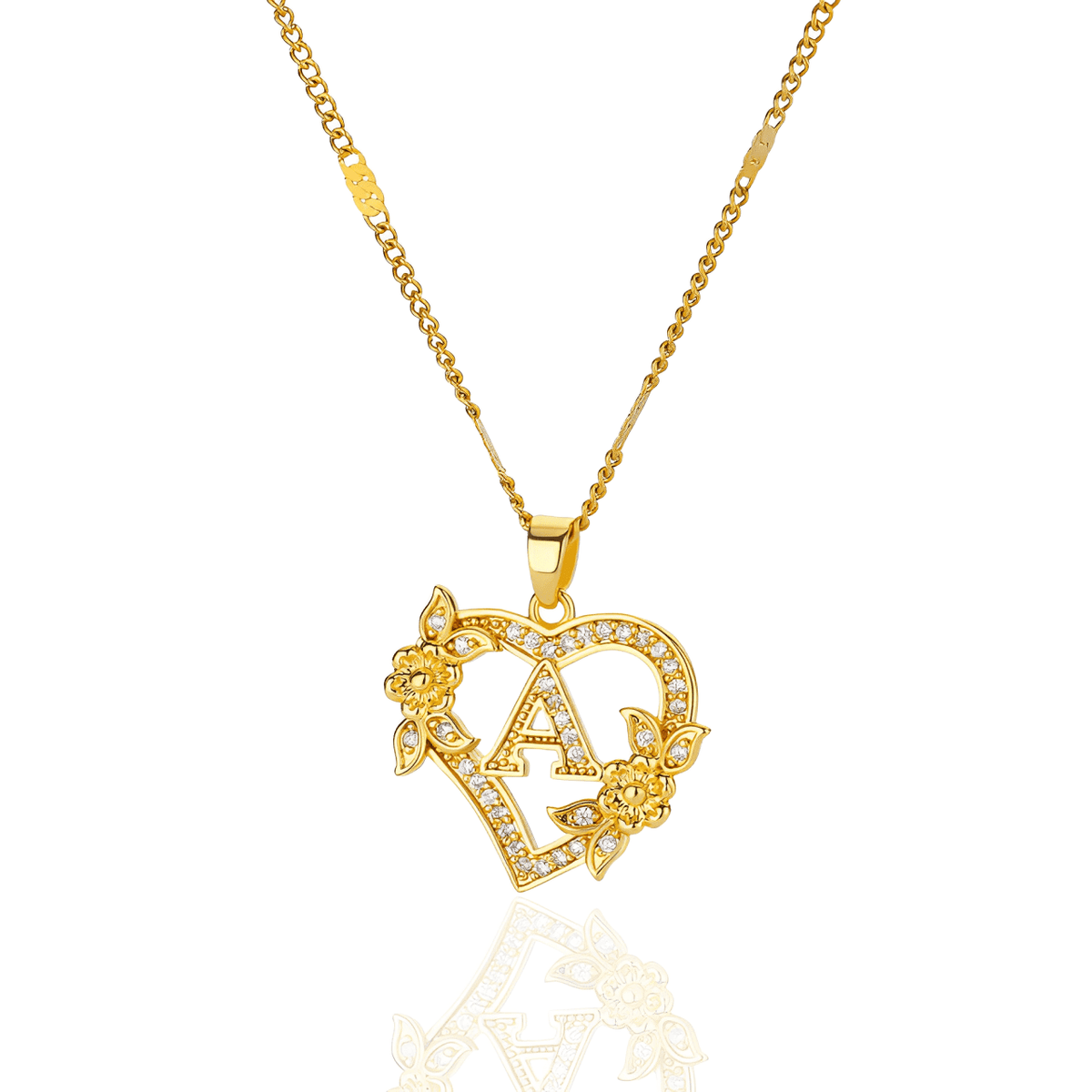 Colar Dourado com Pingente de Letras Iniciais no Coração em Aço Inoxidável - Ravelle Luxe