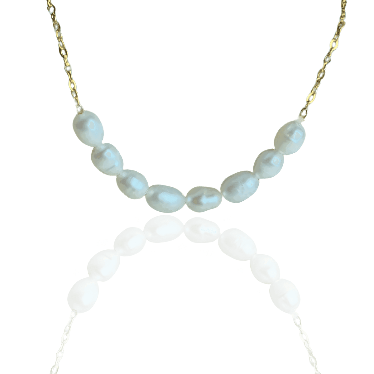 Colar Dourado de Pérolas Naturais com Corrente em Prata Esterlina 925 Banhado em Ouro - Ravelle Luxe