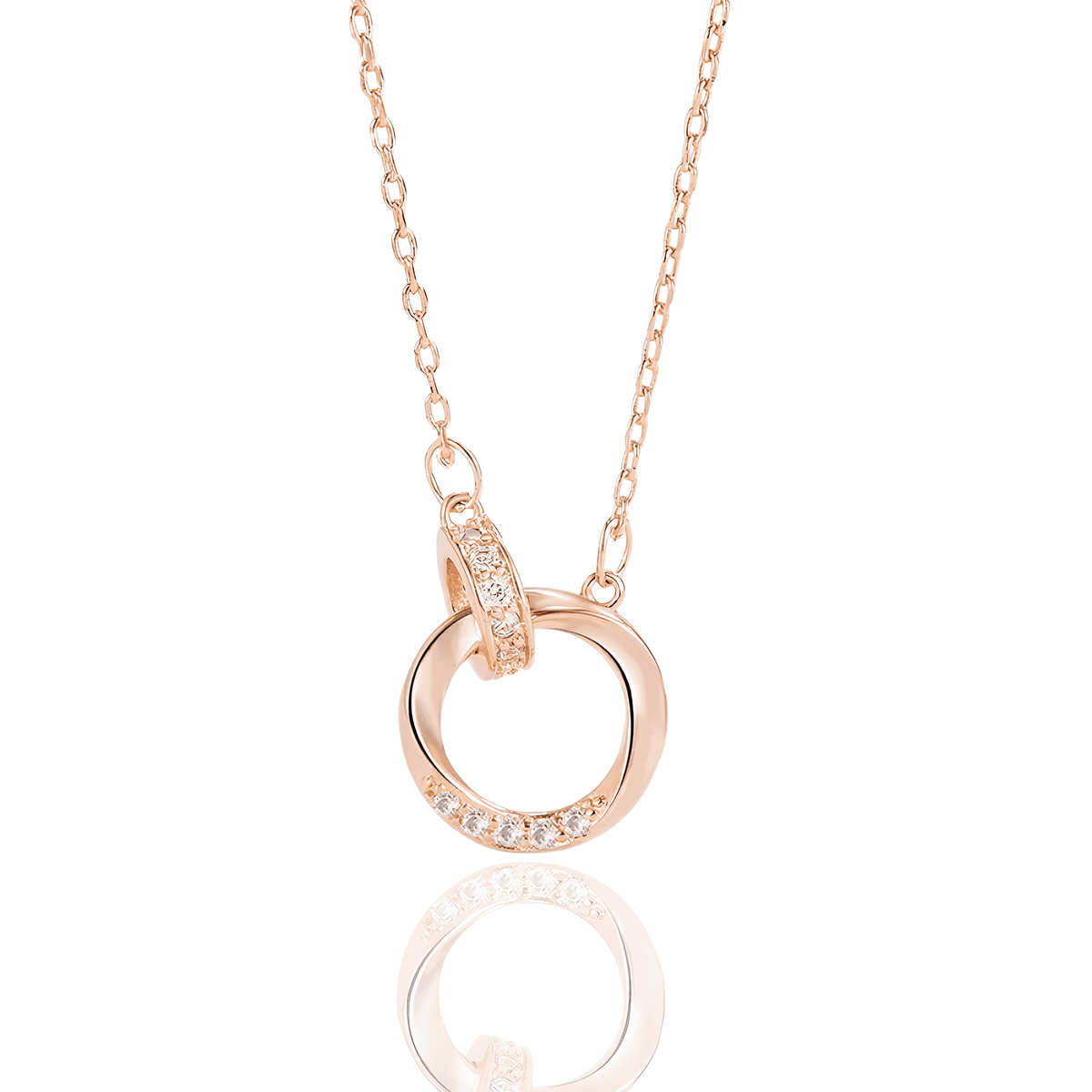 Colar Ouro Rose Anéis Duplos em Prata Esterlina 925 e Zircão - Ravelle Luxe