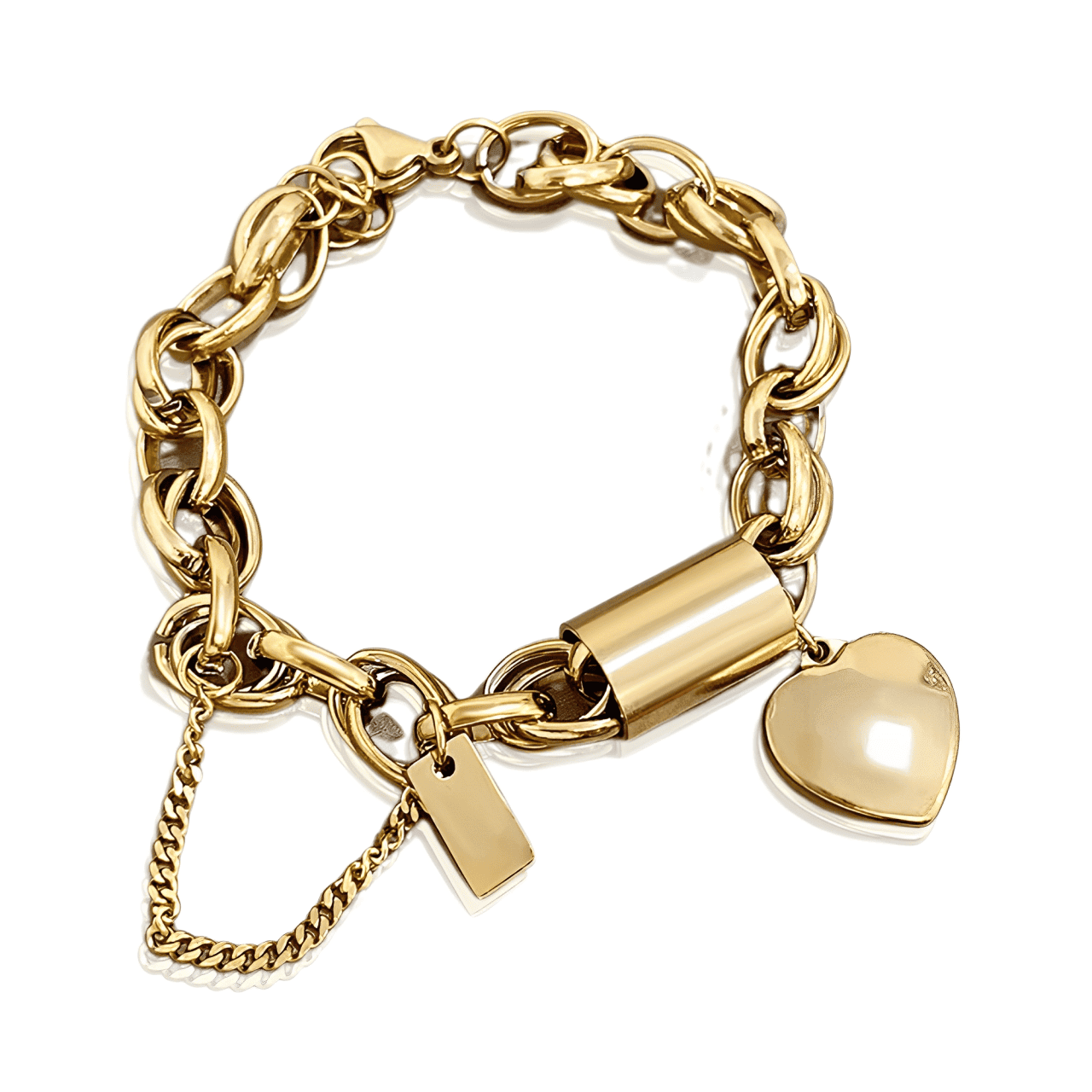 Pulseira Dourada Chunky com Pingente de Coração em Aço Inoxidável - Ravelle Luxe
