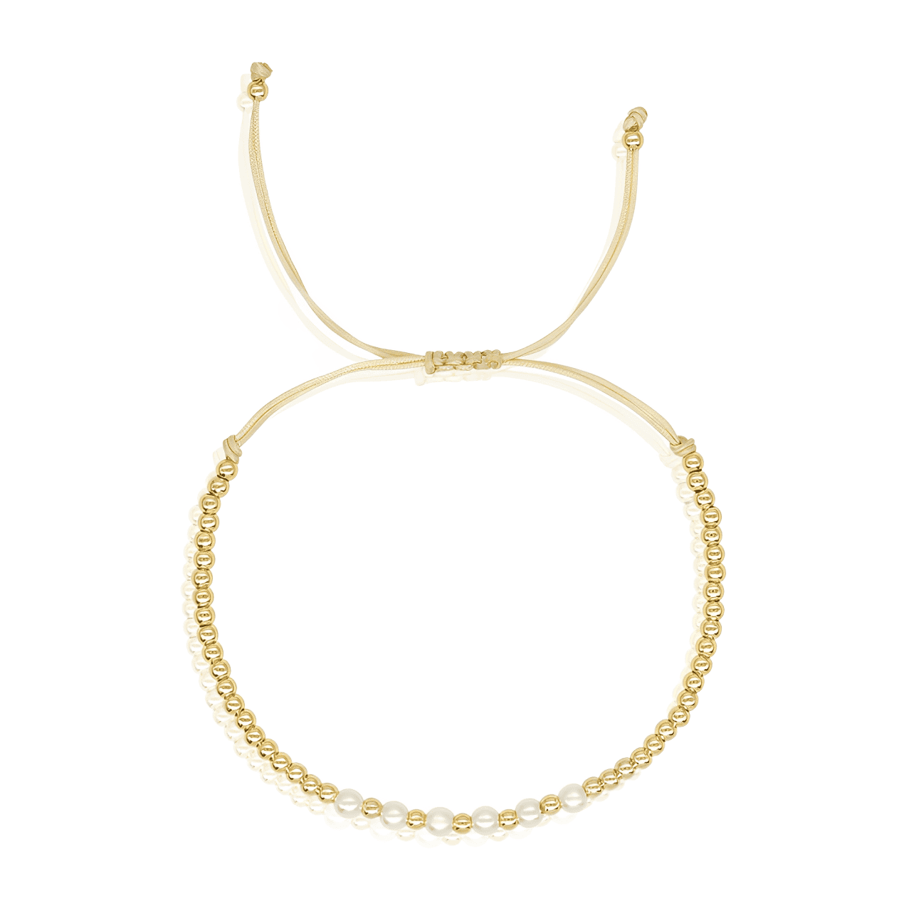 Pulseira Dourada Pequenas Esferas e Pérolas Redondas Banhada a Ouro - Ravelle Luxe