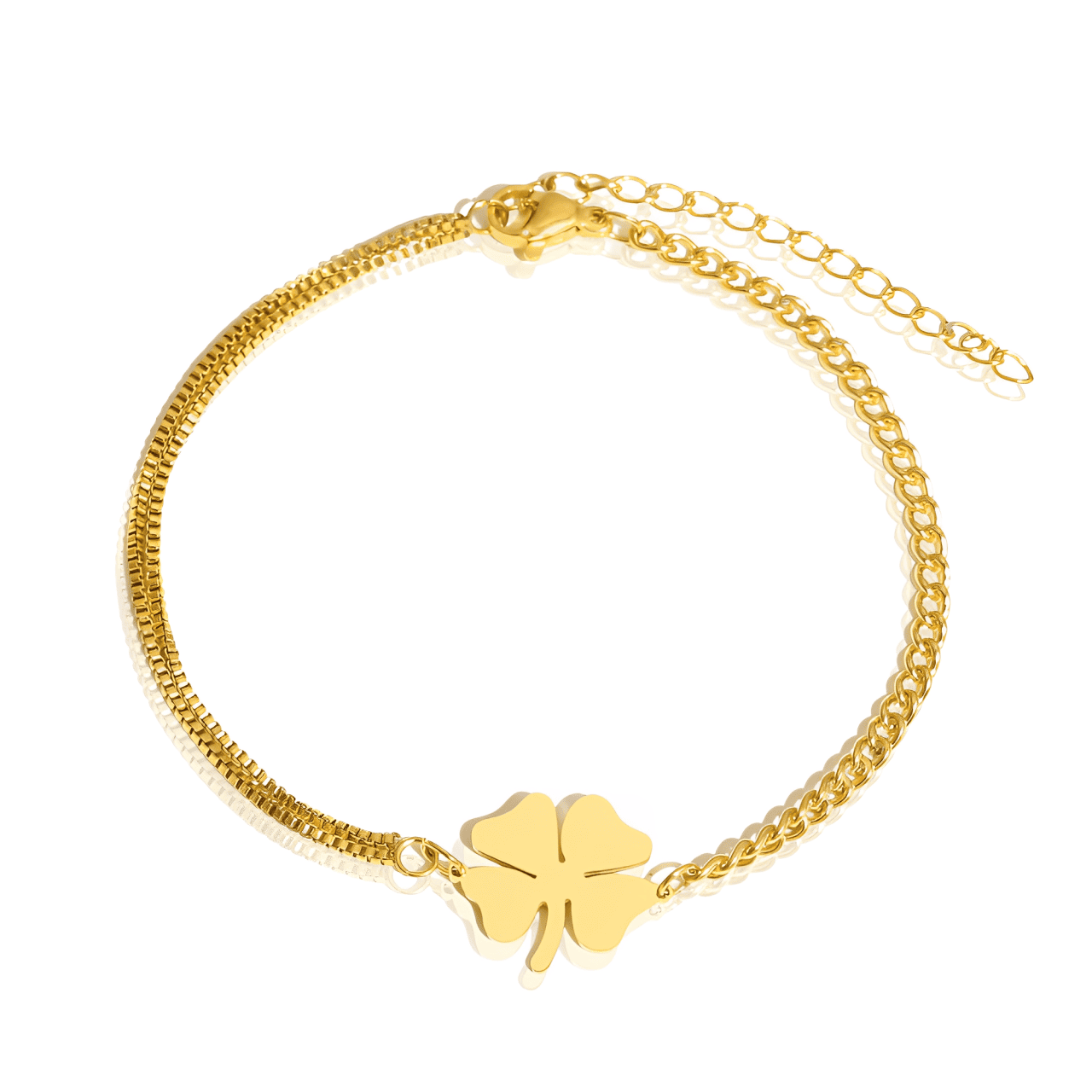 Pulseira Dourada Trevo da Sorte em Correntes em Aço Inoxidável - Ravelle Luxe