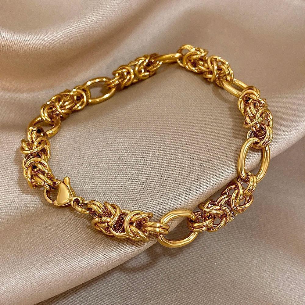 Pulseira Dourada de Elos Médios Banhado em Ouro - Ravelle Luxe
