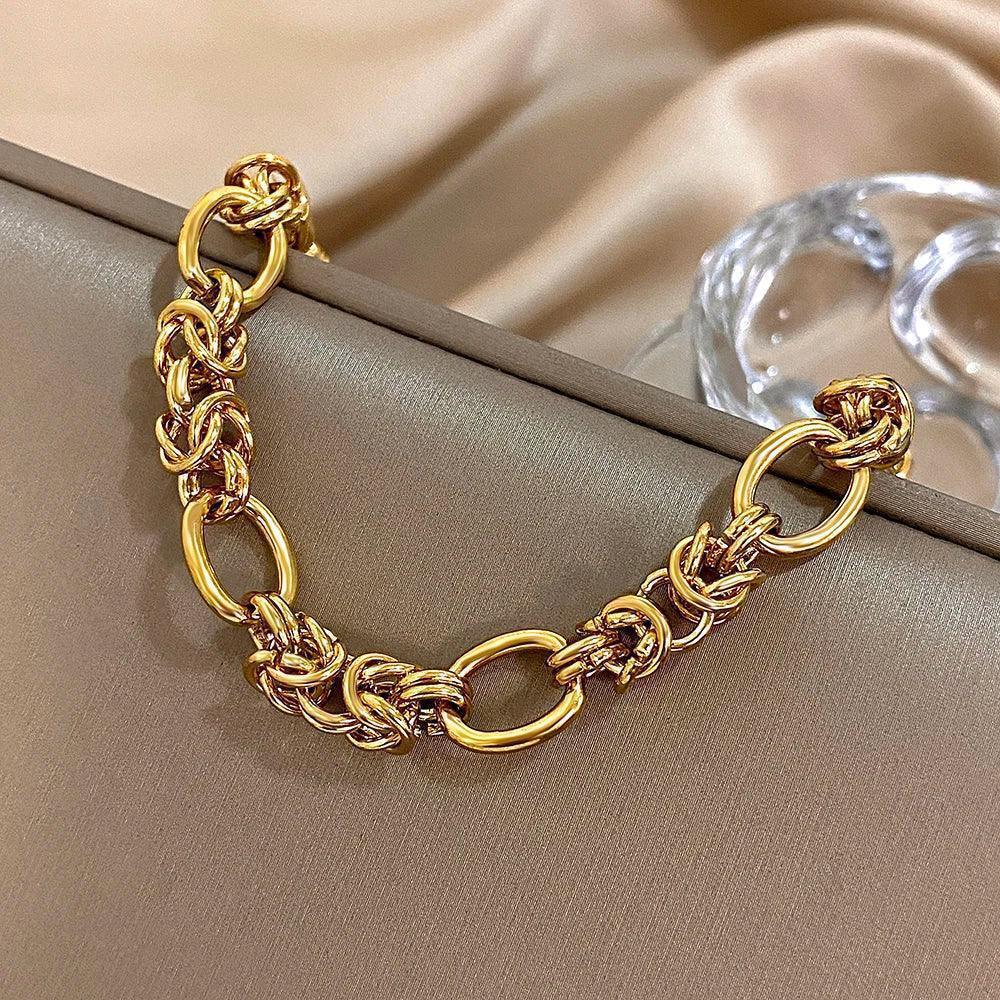 Pulseira Dourada de Elos Médios Banhado em Ouro - Ravelle Luxe