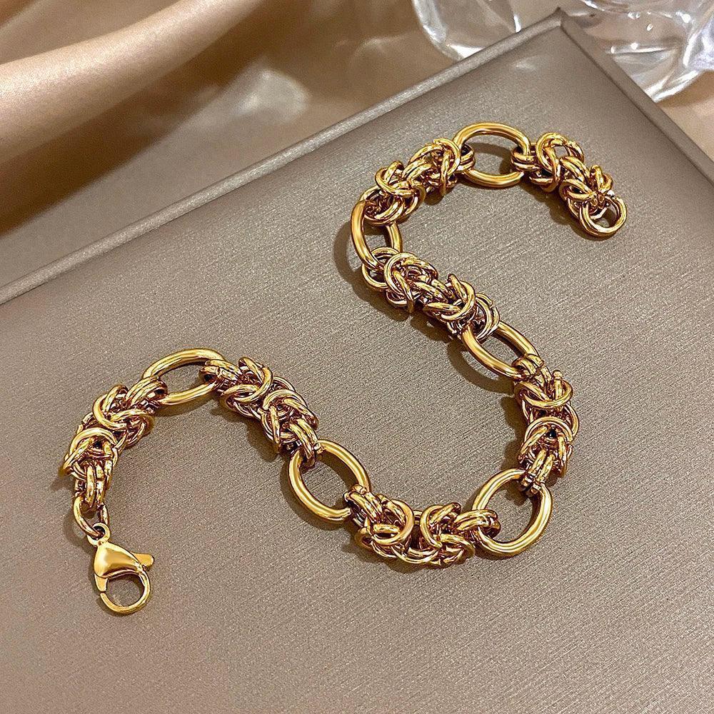 Pulseira Dourada de Elos Médios Banhado em Ouro - Ravelle Luxe