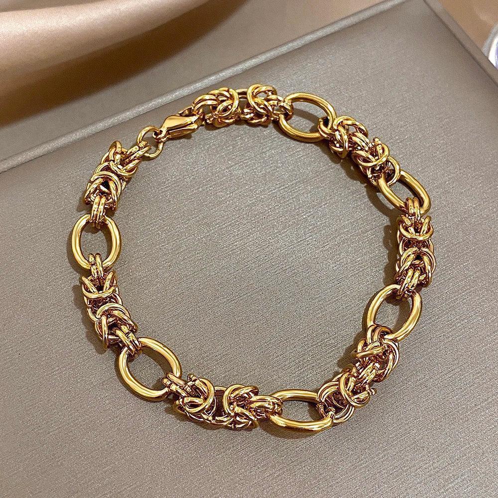Pulseira Dourada de Elos Médios Banhado em Ouro - Ravelle Luxe