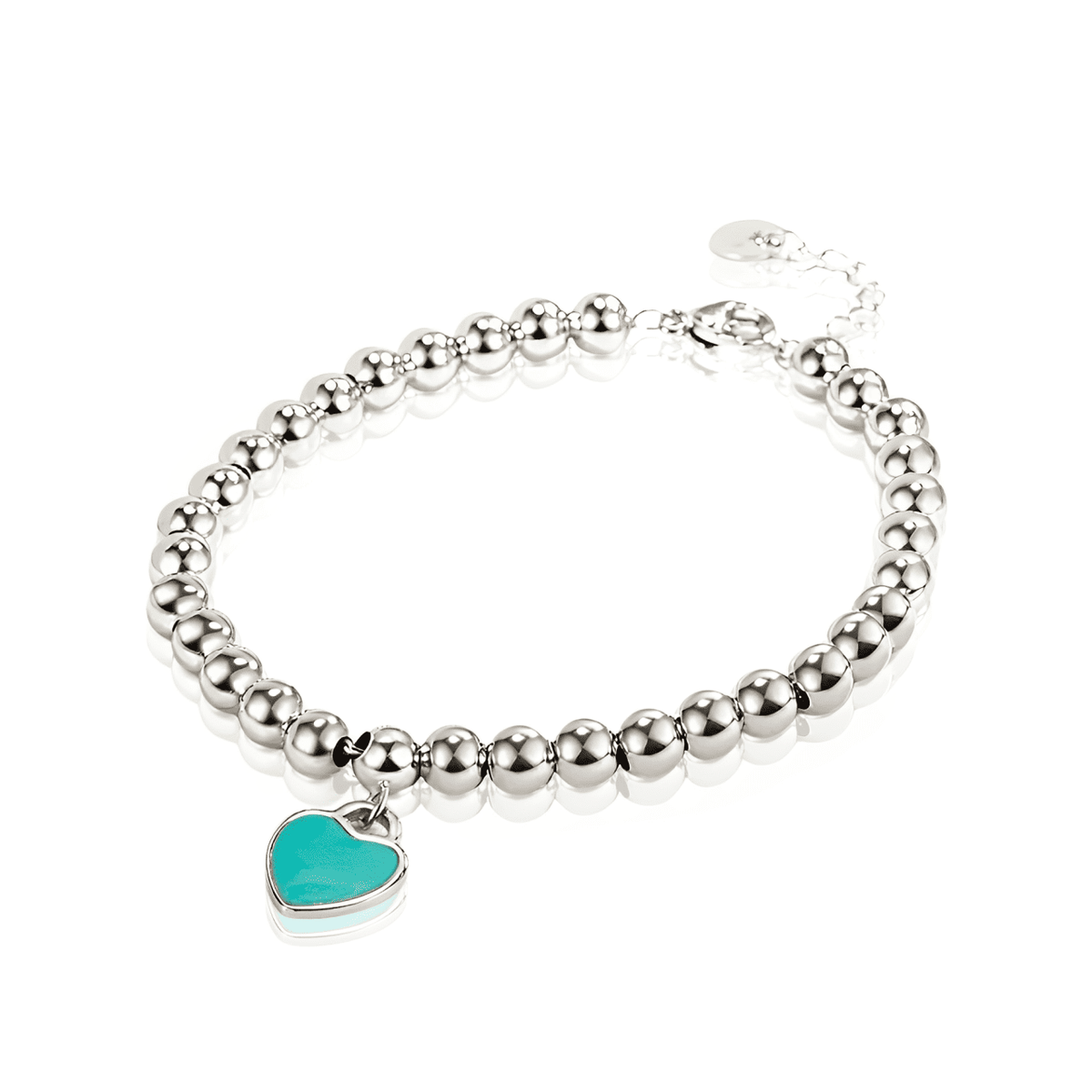 Pulseira de Esferas e Pingente de Coração em Prata Esterlina 925 - Ravelle Luxe