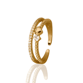 Anel Dourado Coração Duplo com Zircônia Banhado em Ouro - Ravelle Luxe