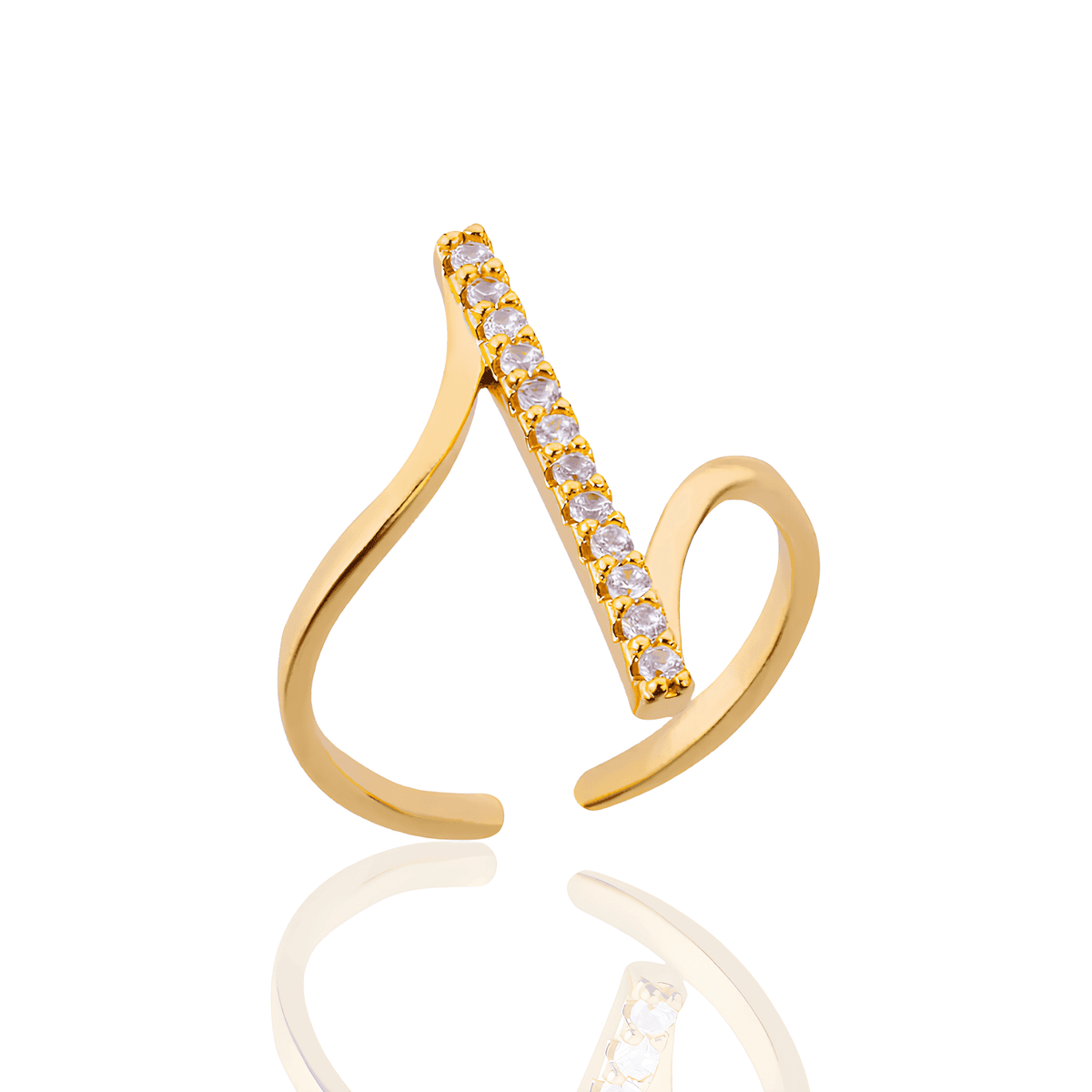 Anel Dourado Linear Curvo com Zircônia em Aço Inoxidável - Ravelle Luxe