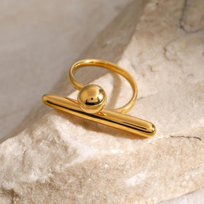 Anel Dourado Minimalista Geométrico Banhado em Ouro 18k