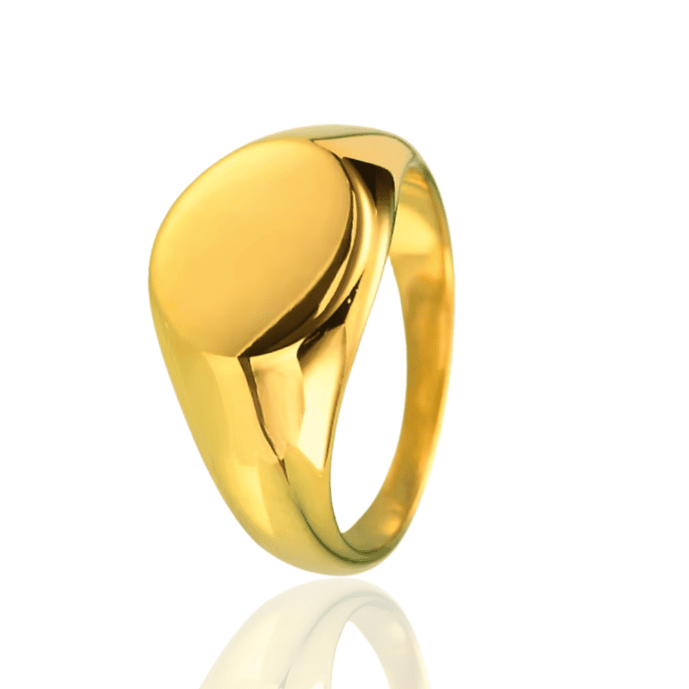 Anel Dourado Oval Polido Liso Banhado em Ouro 18K - Ravelle Luxe