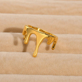 Anel Dourado Tinta Fresca Geométrico Banhado em Ouro 18K - Ravelle Luxe