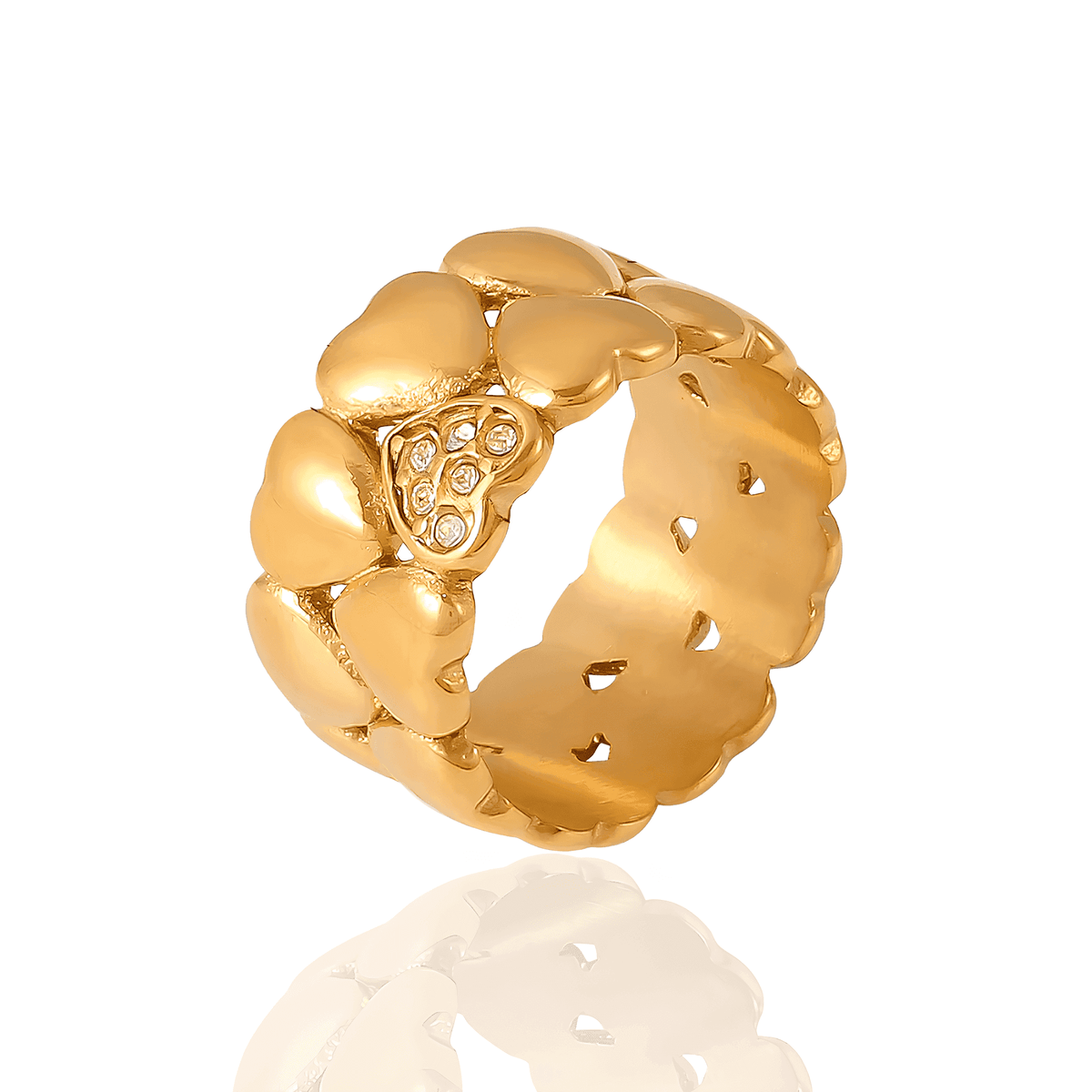 Anel Dourado de Corações 2 Camadas Banhado em Ouro 18k - Ravelle Luxe