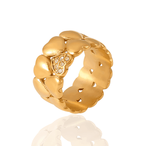Anel Dourado de Corações 2 Camadas Banhado em Ouro 18k - Ravelle Luxe