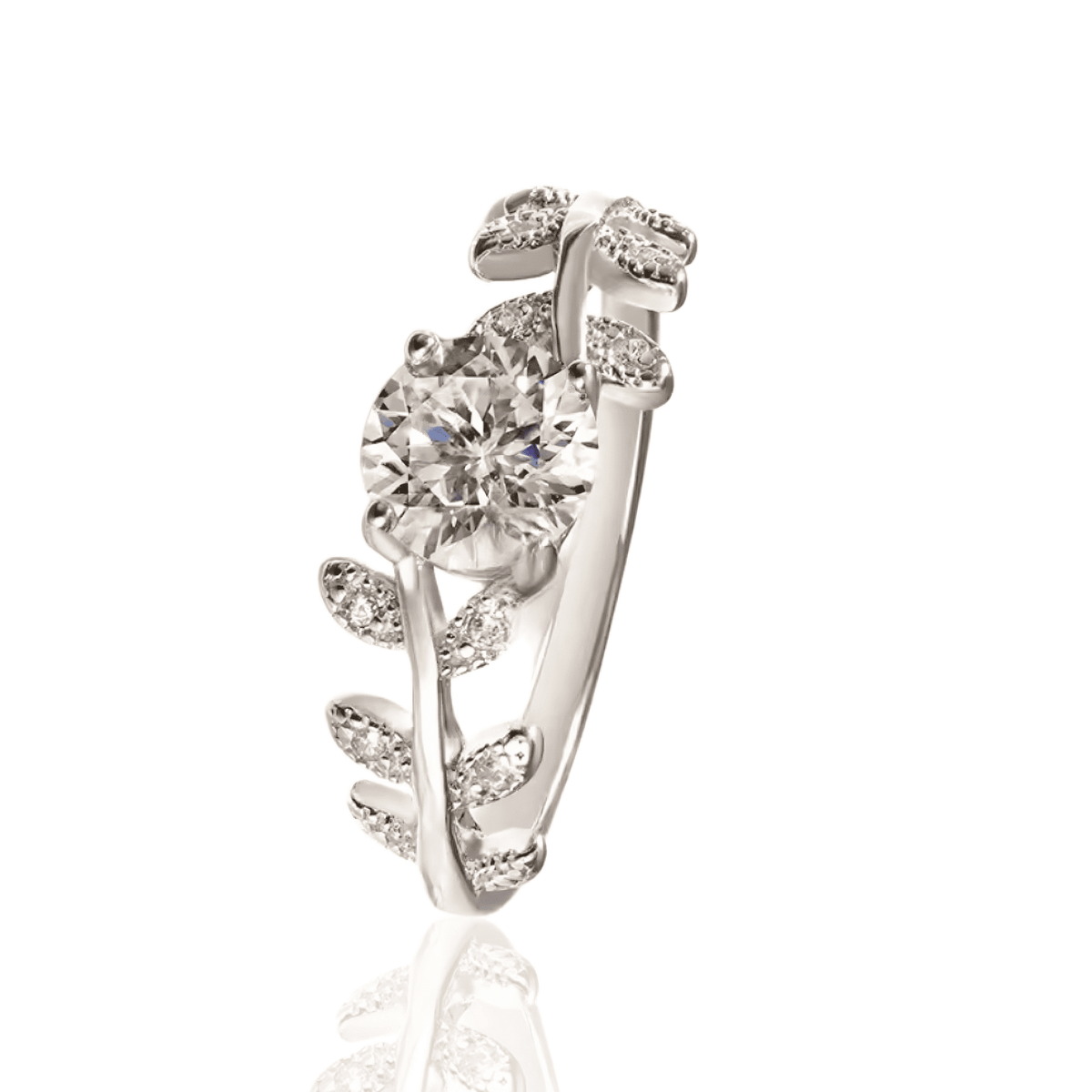 Anel Rosa com Folhas em Prata Esterlina 925 Banhado a Ouro Branco - Ravelle Luxe