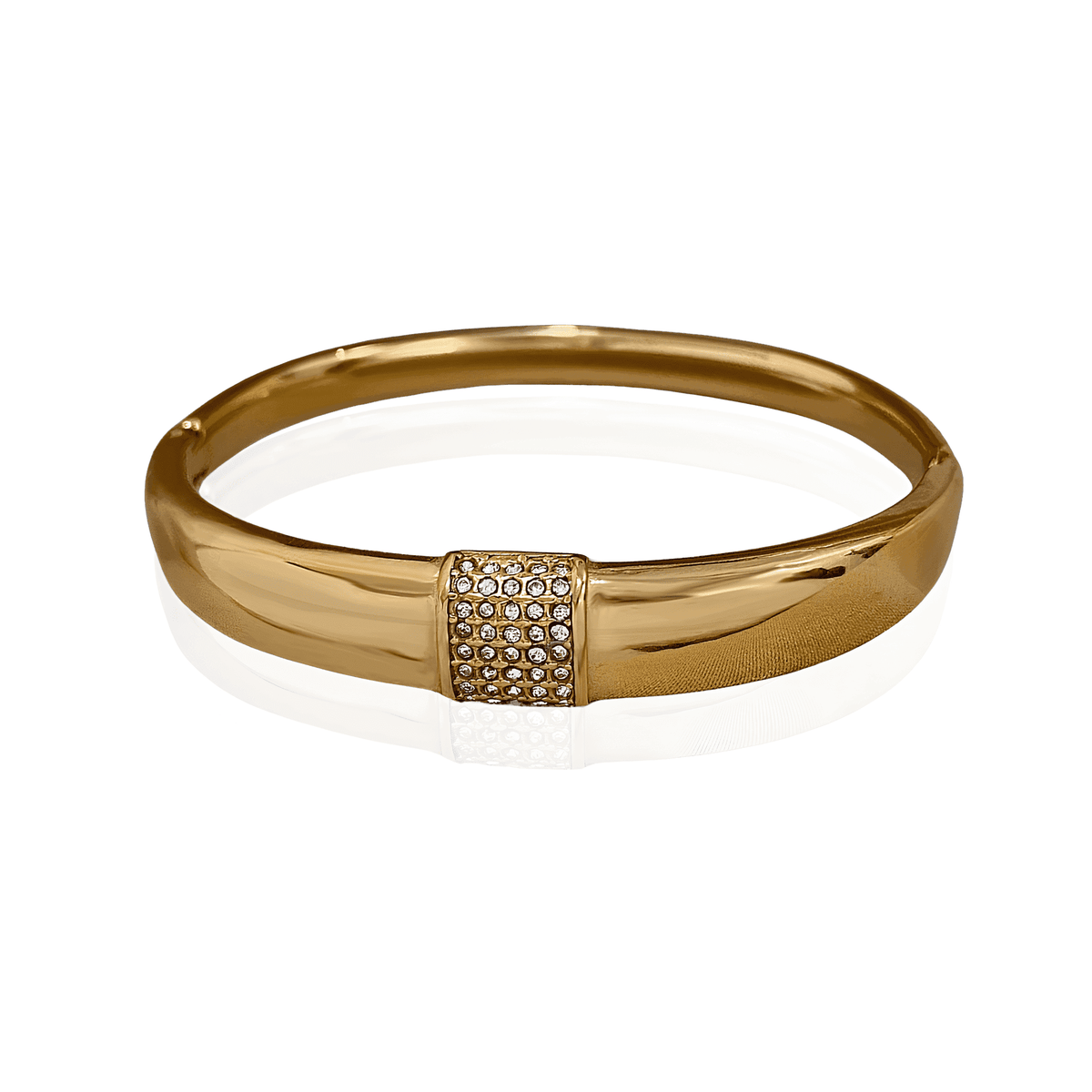 Bracelete Dourado Cuff com Zircônias Banhado em Ouro - Ravelle Luxe