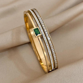 Bracelete Dourado Esmeralda Geométrica Banhado em Ouro - Ravelle Luxe
