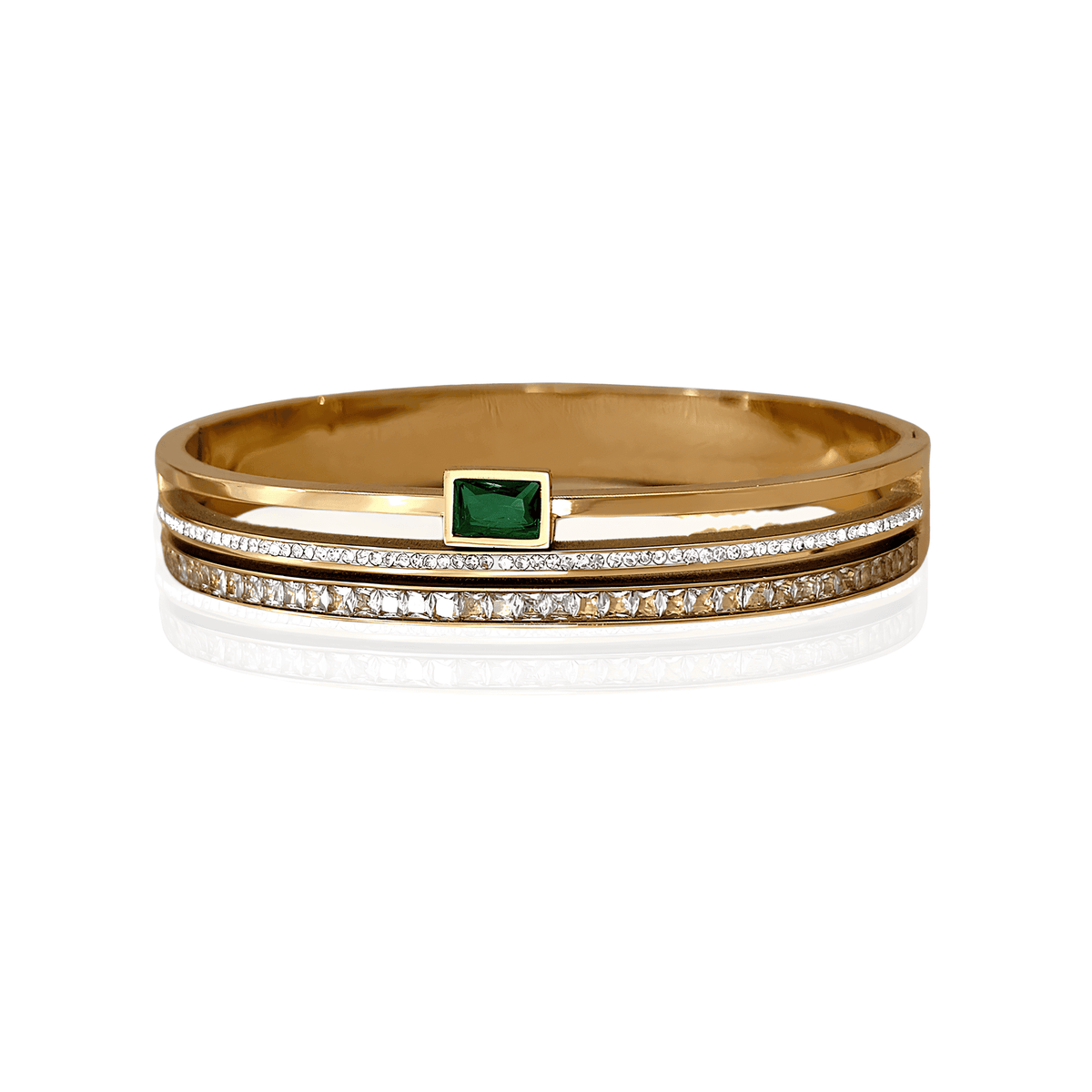 Bracelete Dourado Esmeralda Geométrica Banhado em Ouro - Ravelle Luxe