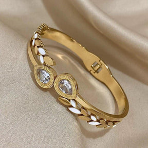 Bracelete Dourado Folhas Esmaltadas Banhado em Ouro - Ravelle Luxe