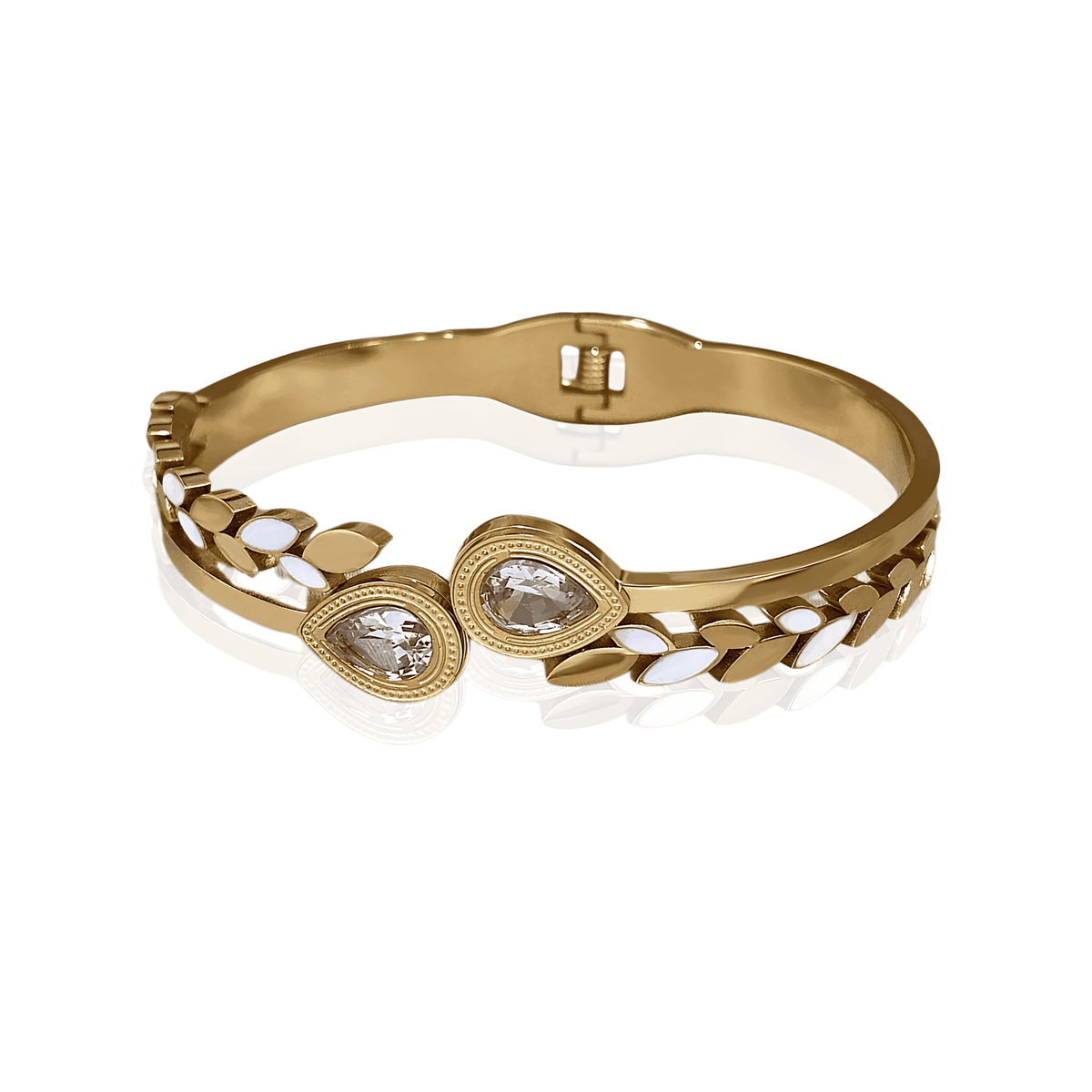 Bracelete Dourado Folhas Esmaltadas Banhado em Ouro - Ravelle Luxe