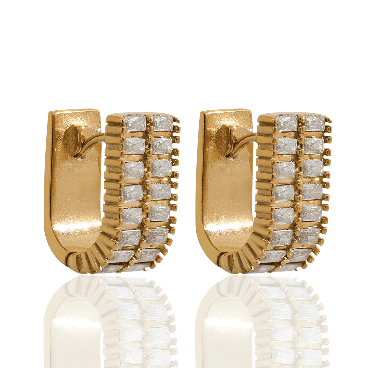 Brinco Dourado Argola Formato U com Zircônia Cúbica Banhado a Ouro 18K - Ravelle Luxe
