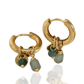 Brinco Dourado Argola Vintage com Pedra Verde Natural Banhado a Ouro 18K - Ravelle Luxe