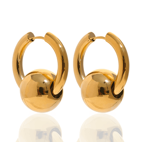 Brinco Dourado Argola com Esfera Texturizada Banhado a Ouro 18K - Ravelle Luxe