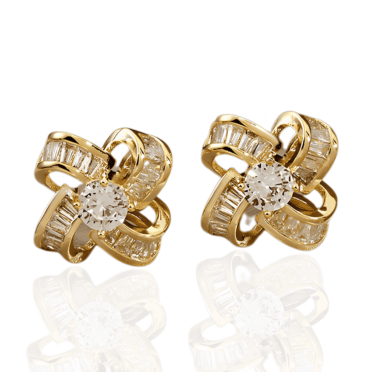 Brinco Dourado Cata Vento com Zircônia Foleado em Ouro 14k - Ravelle Luxe