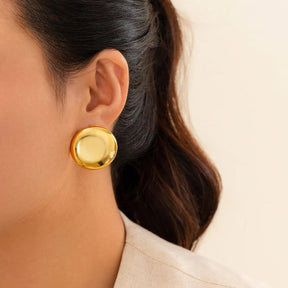 Brinco Dourado Cicular Oval Banhado em Ouro 18k - Ravelle Luxe