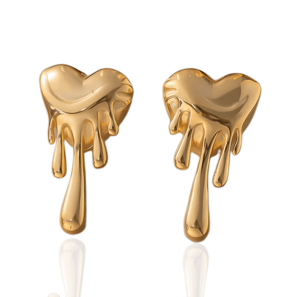 Brinco Dourado Coração Derretido Banhado em Ouro 18k - Ravelle Luxe