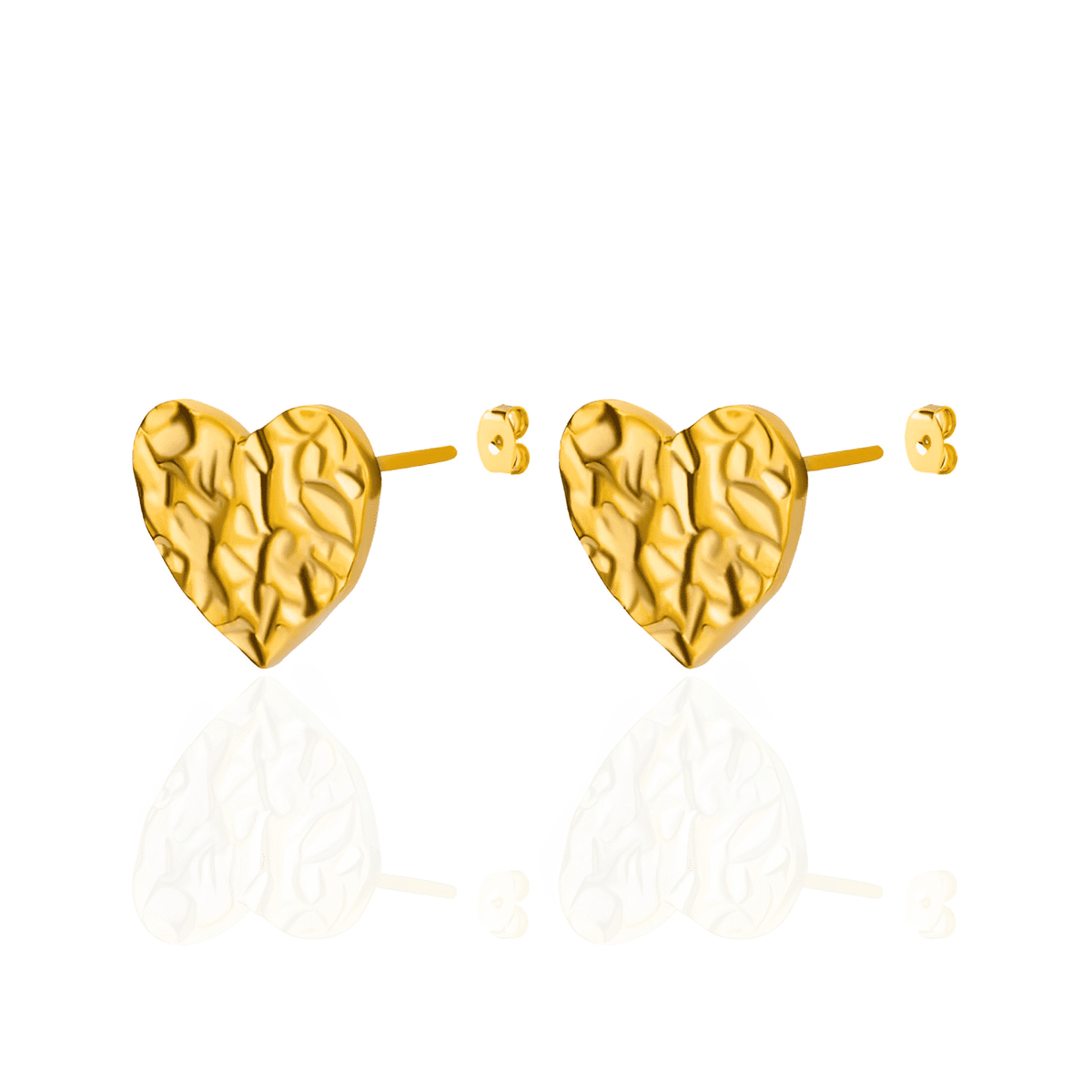 Brinco Dourado Coração com Textura em Aço Inoxidável - Ravelle Luxe