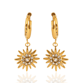 Brinco Dourado Flor Girassol de Zirconia Banhado em Ouro 18k - Ravelle Luxe
