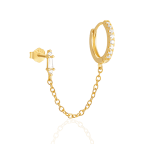 Brinco Dourado Tassel com Zircônia em Prata Esterlina 925 Banhado em Ouro 18k - Ravelle Luxe
