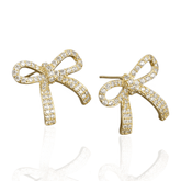 Brinco Dourado de Laço com Zircônia Foleado em Ouro 14k - Ravelle Luxe