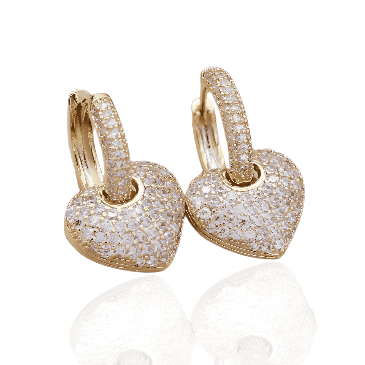 Brinco Dourado de Pingente de Coração com Zircônia - Ravelle Luxe